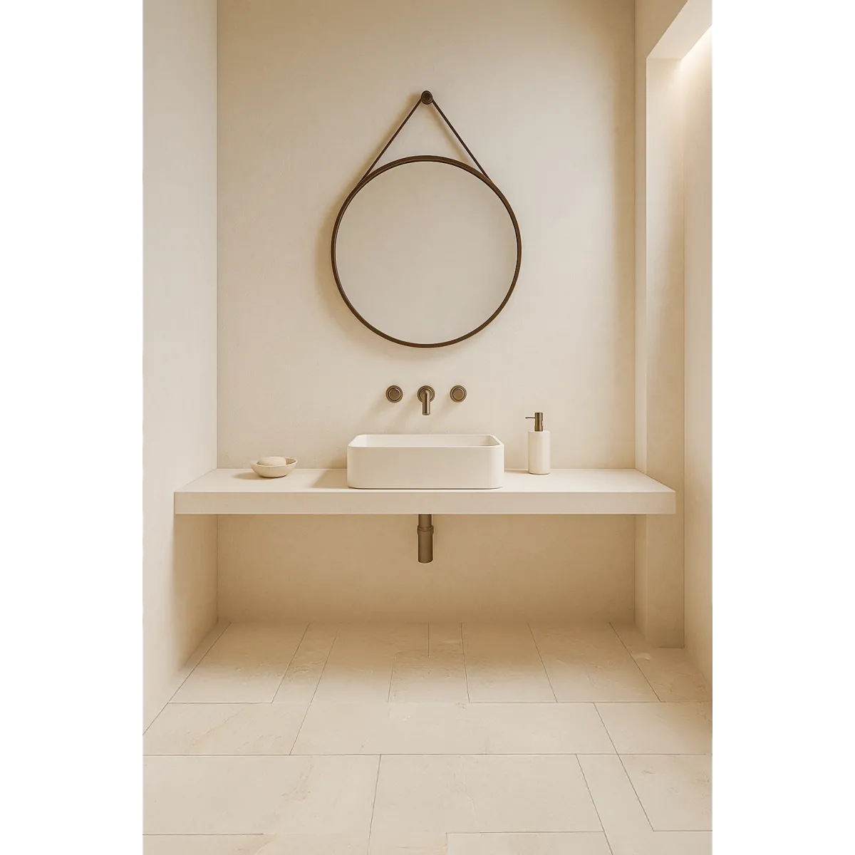 copy of Runder Spiegel zum Aufhängen mit schwarzem Leder- oder CAPO-Ledergürtel