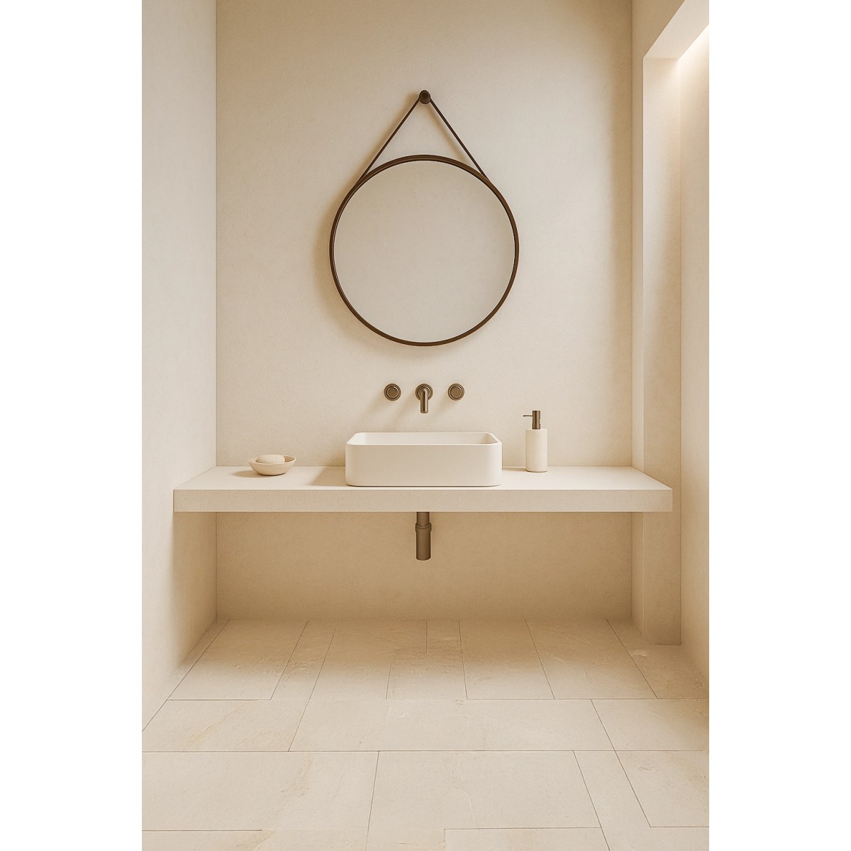 Miroir rond avec ceinture en cuir | Mondialshop