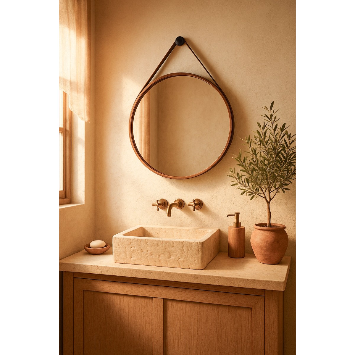 copy of Miroir rond suspendu avec ceinture en cuir noir ou cuir CAPO