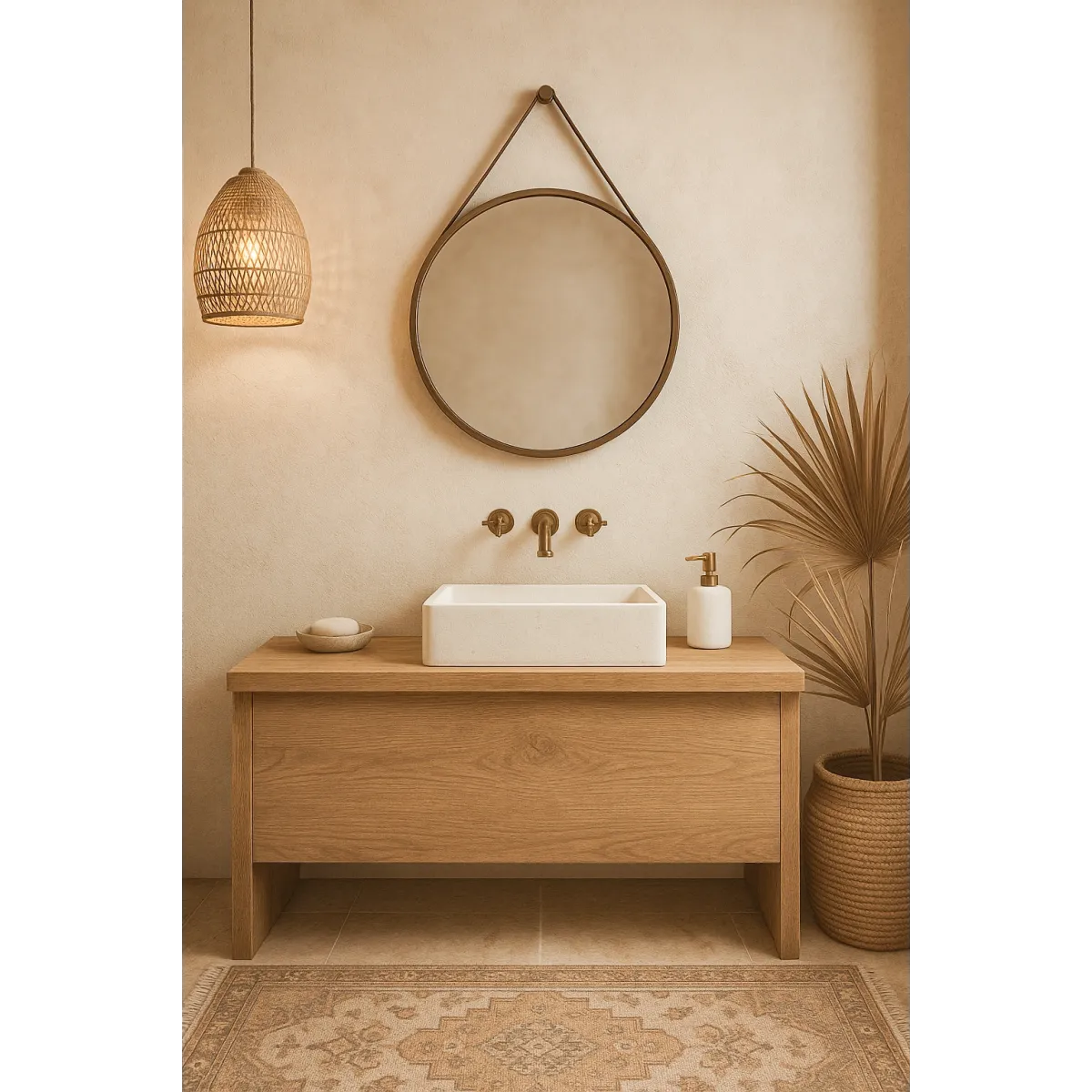 copy of Runder Spiegel zum Aufhängen mit schwarzem Leder- oder CAPO-Ledergürtel