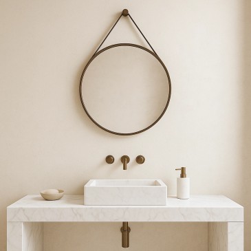 copy of Runder Spiegel zum Aufhängen mit schwarzem Leder- oder CAPO-Ledergürtel