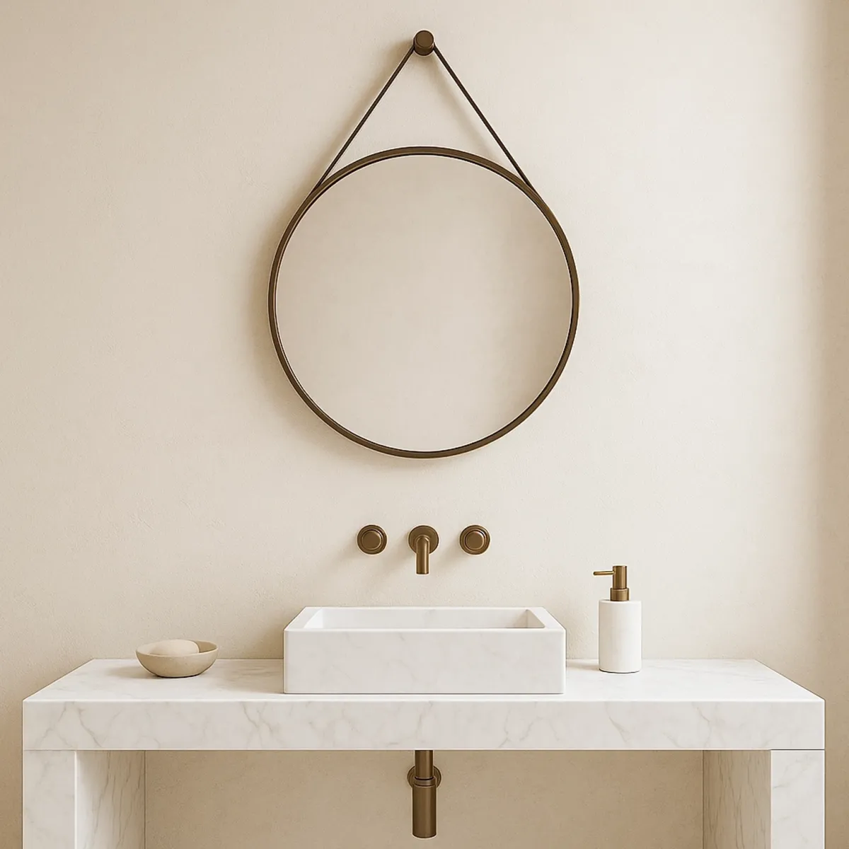 copy of Miroir rond suspendu avec ceinture en cuir noir ou cuir CAPO