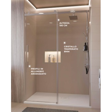 Porte de douche coulissante transparente anticalcaire EUCLIDE H195