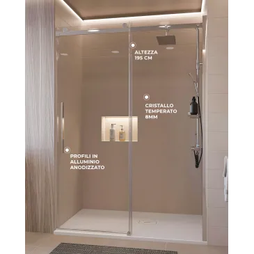 Transparente Antikalk-Duschschiebetür H195 EUCLIDE