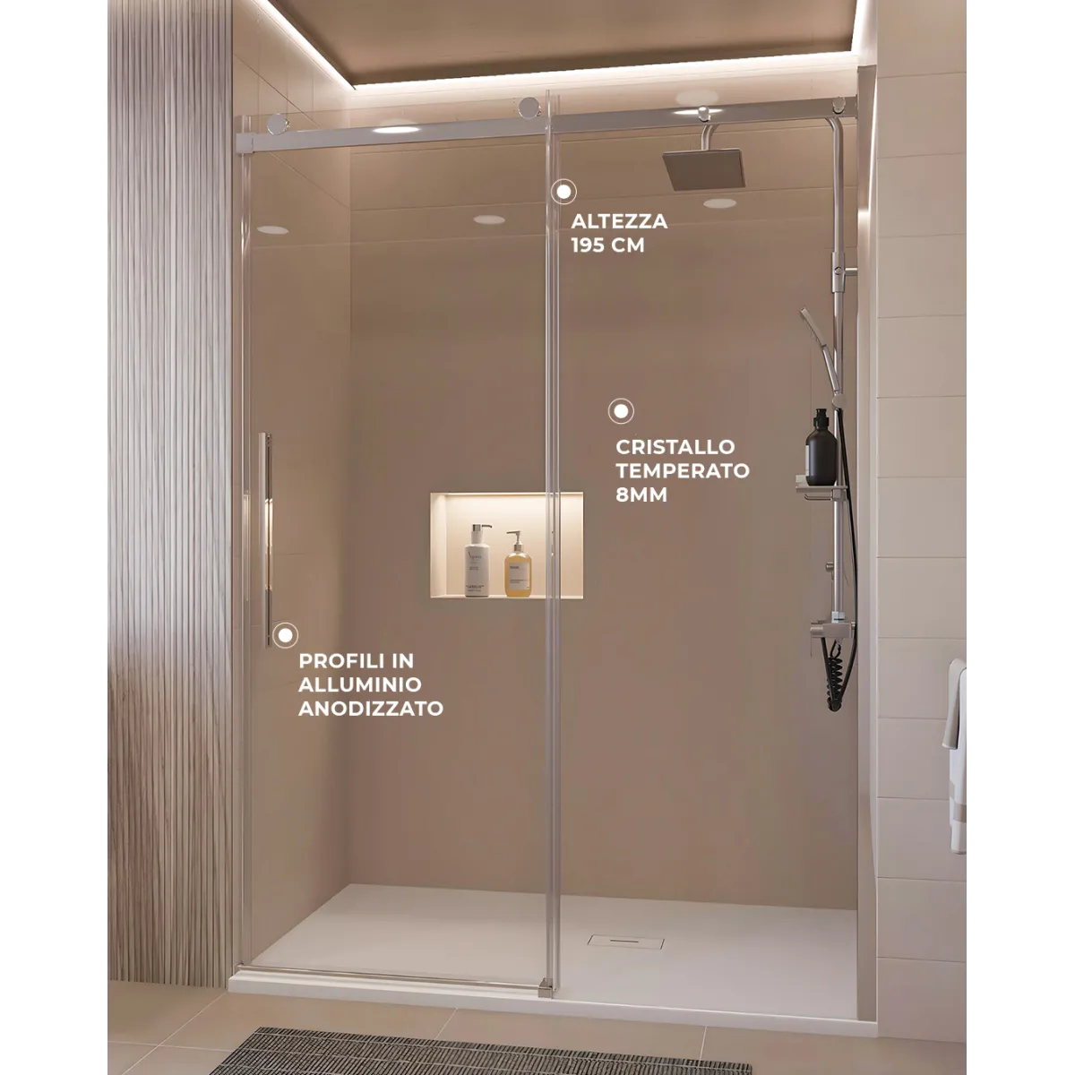 Porta doccia scorrevole trasparente  H195 anticalcare EUCLIDE
