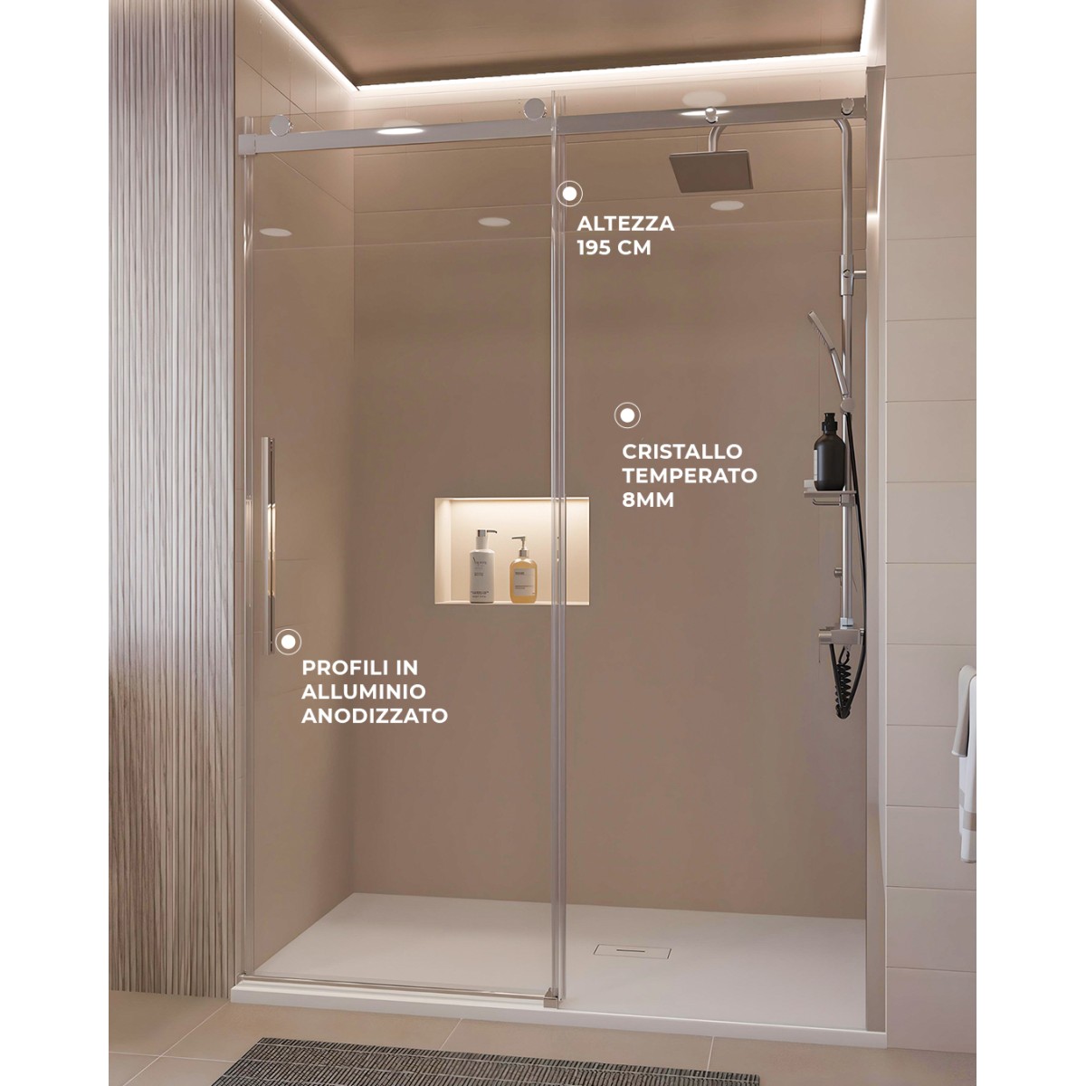 Porte de douche coulissante transparente anticalcaire EUCLIDE H195