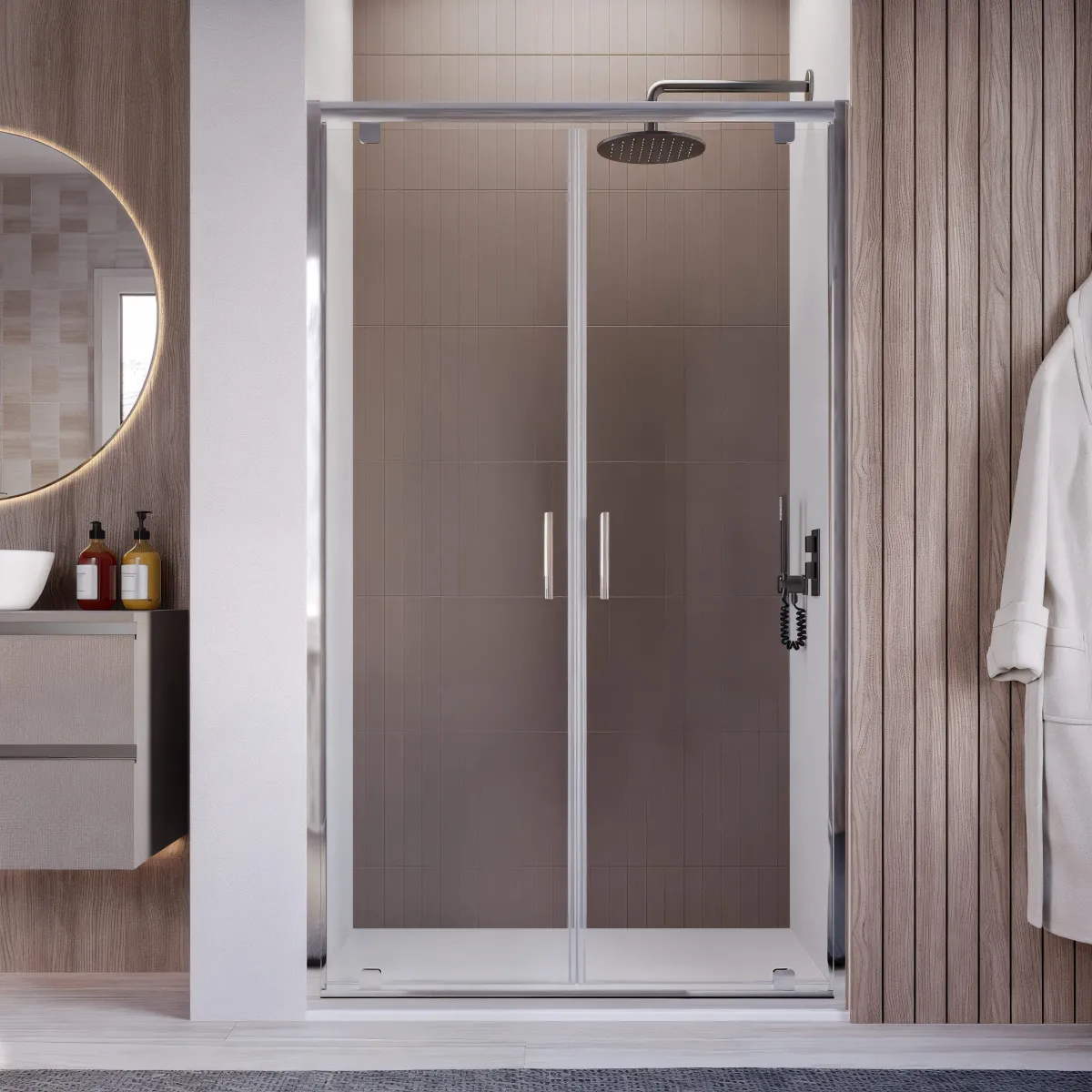 Duschtür h195 Saloon Doppelscharnier innen außen Antikalk