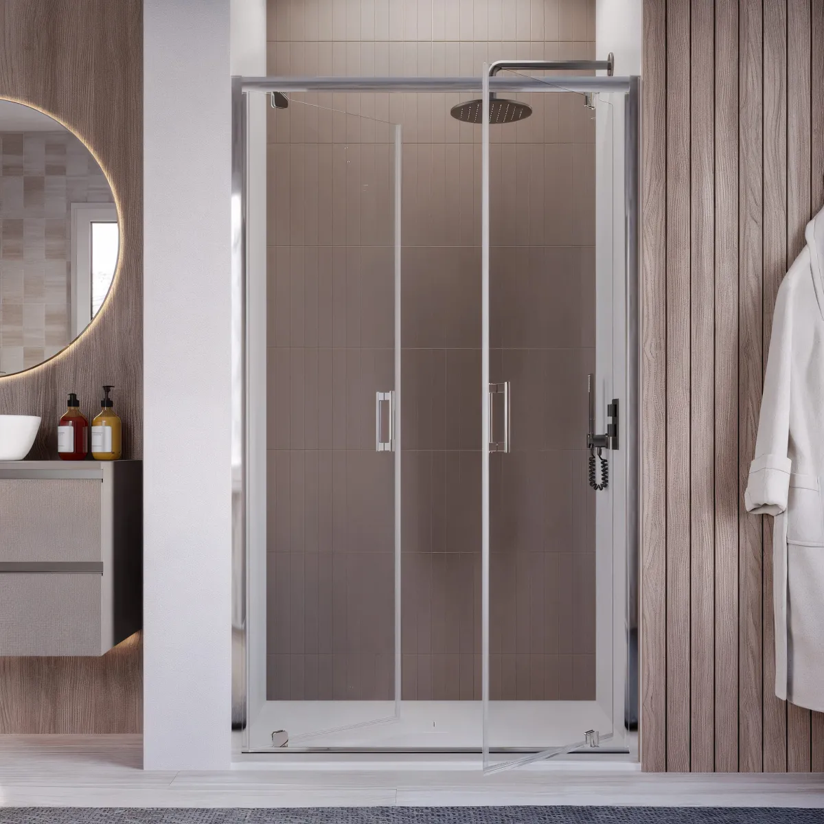 Porte de douche h195 Saloon Double charnière intérieur extérieur anticalcaire