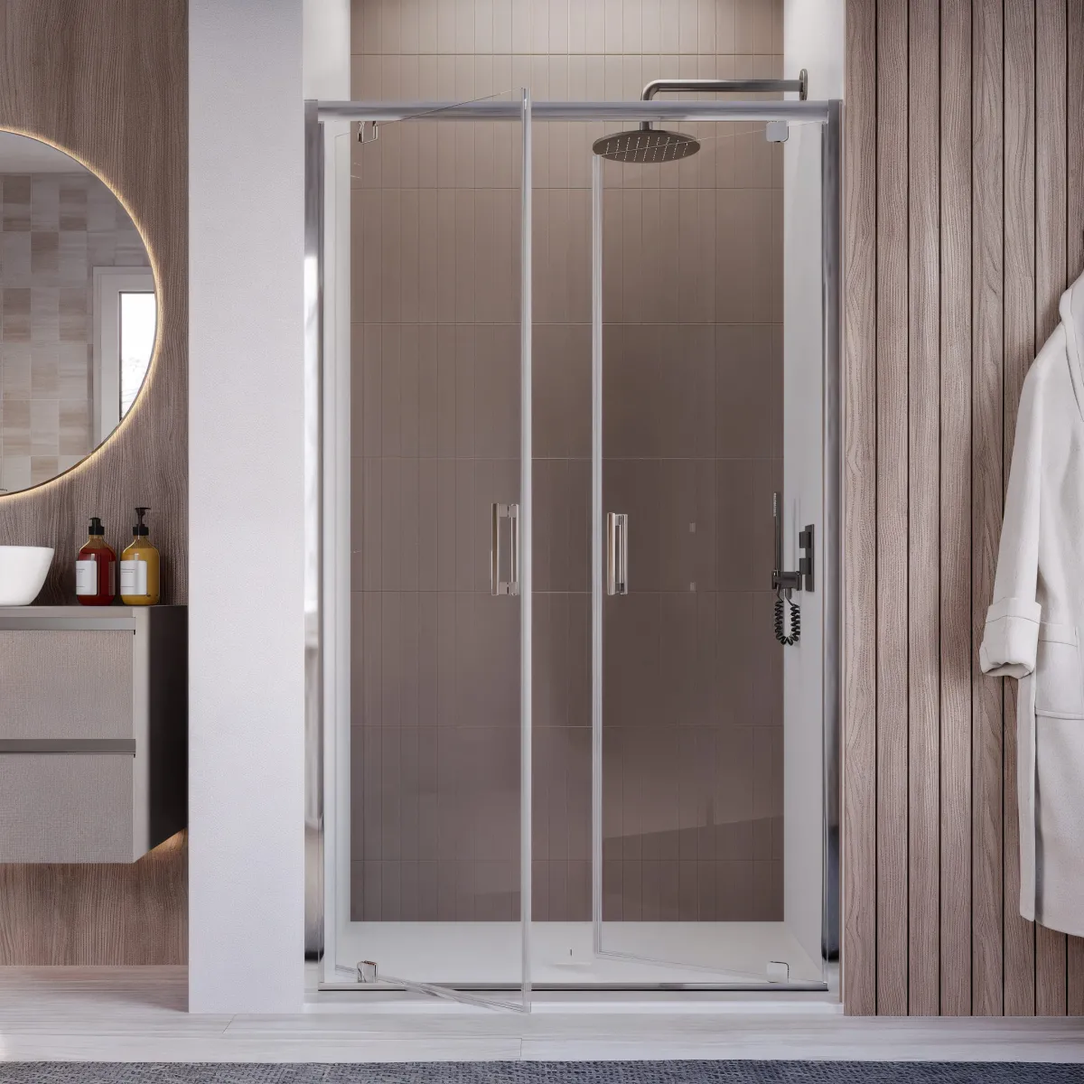 Porte de douche h195 Saloon Double charnière intérieur extérieur anticalcaire