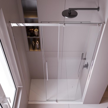 Porte de douche pour niche avec profils en acier satiné h200
