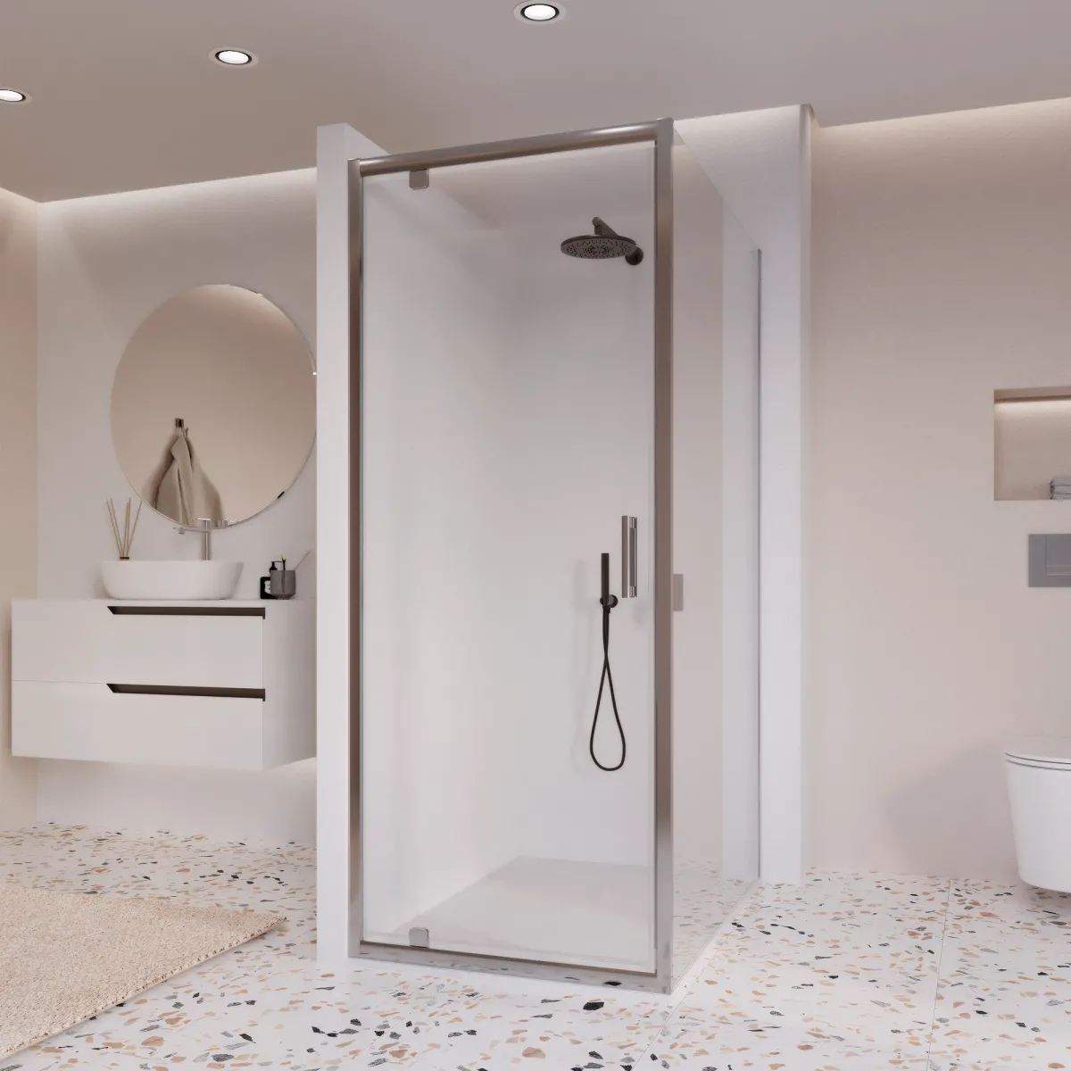 Cabine de douche 2 côtés porte battante transparente h195 Adèle