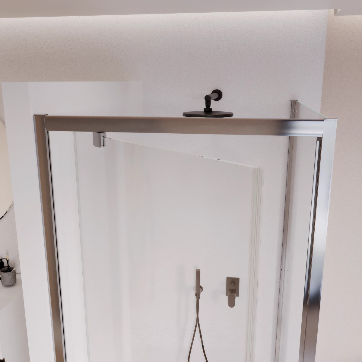 Cabine de douche 2 côtés porte battante transparente h195 Adèle