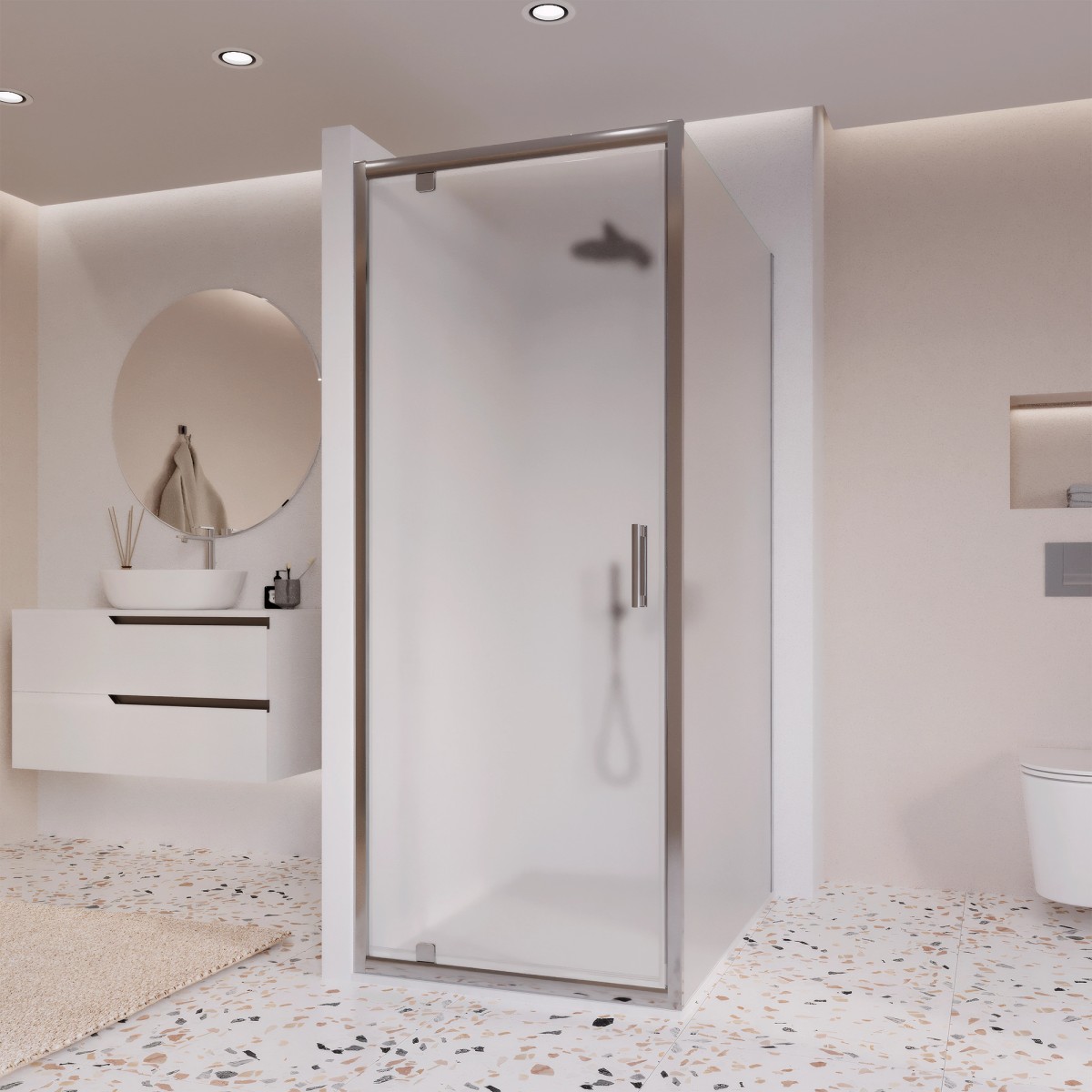 Cabine de douche deux faces avec porte battante opaque h195 6mm Adele