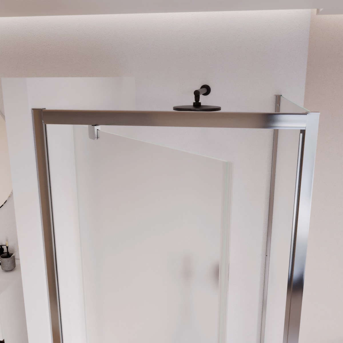 Cabine de douche double face Adèle avec porte battante opaque, h195, 6 mm