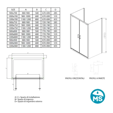 Duschkabine 3 Seiten Salon transparent h195 6mm Java