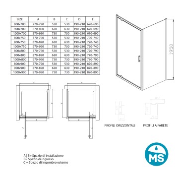 Cabine de douche 2 côtés porte battante transparente h195 Adèle