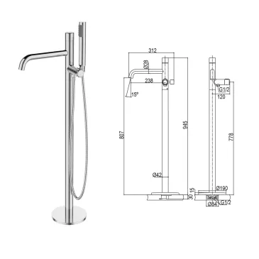 Miscelatore vasca a pavimento