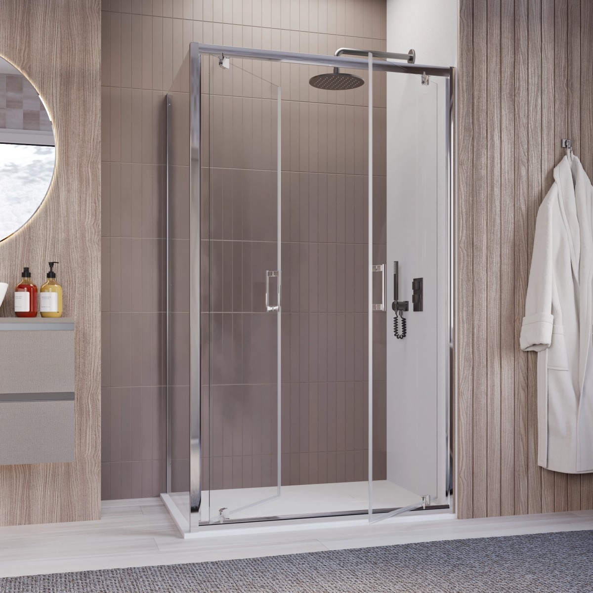 Cabine de douche, deux côtés, style salon, intérieur ou...