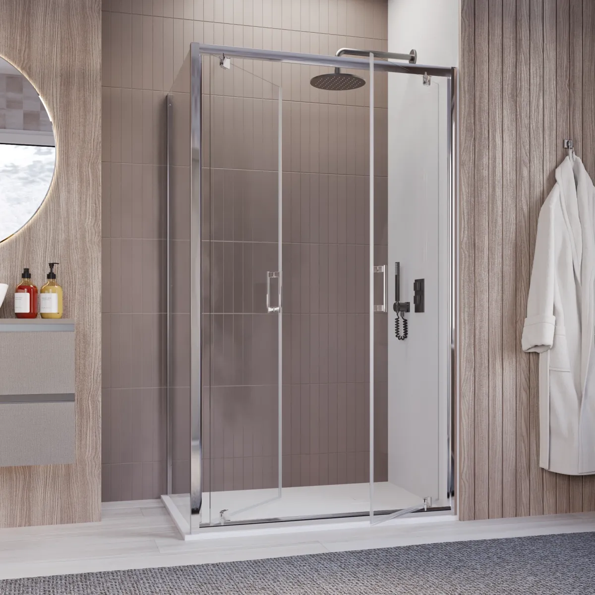 Cabine de douche, deux côtés, style salon, intérieur ou...