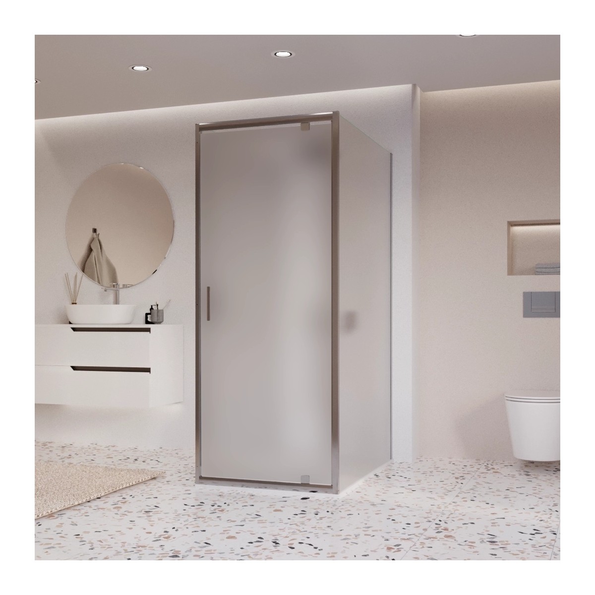 Cabine de douche 3 côtés avec porte battante opaque h195 6mm Adèle