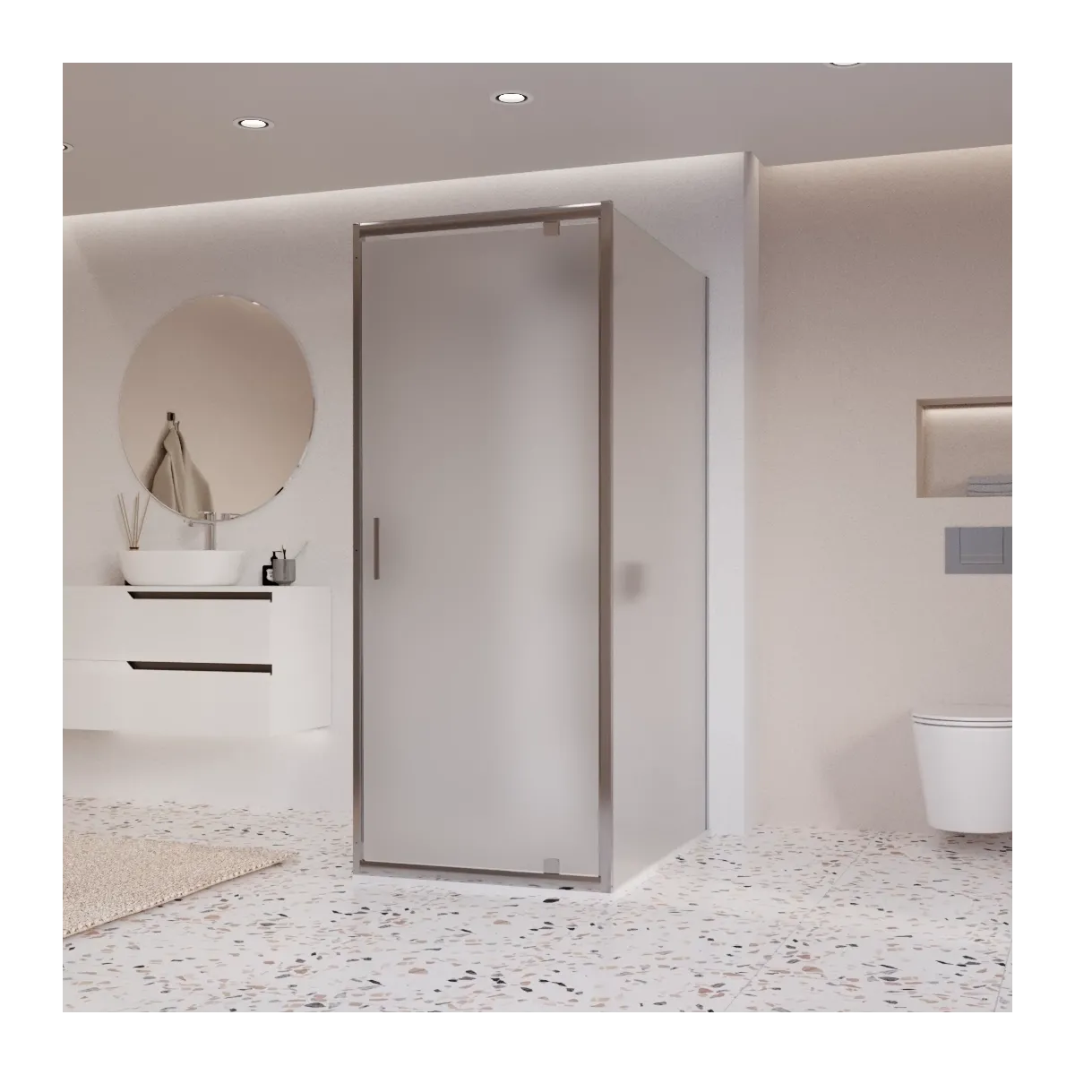 Cabine de douche 3 côtés avec porte battante opaque h195 6mm Adèle