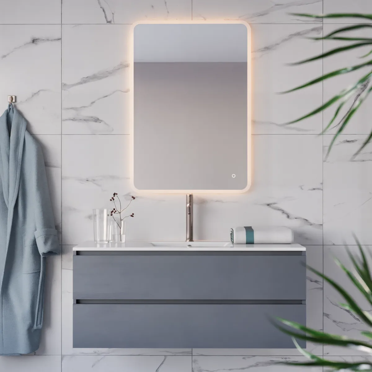 Specchio bagno rettangolare a led con accensione touch Boheme