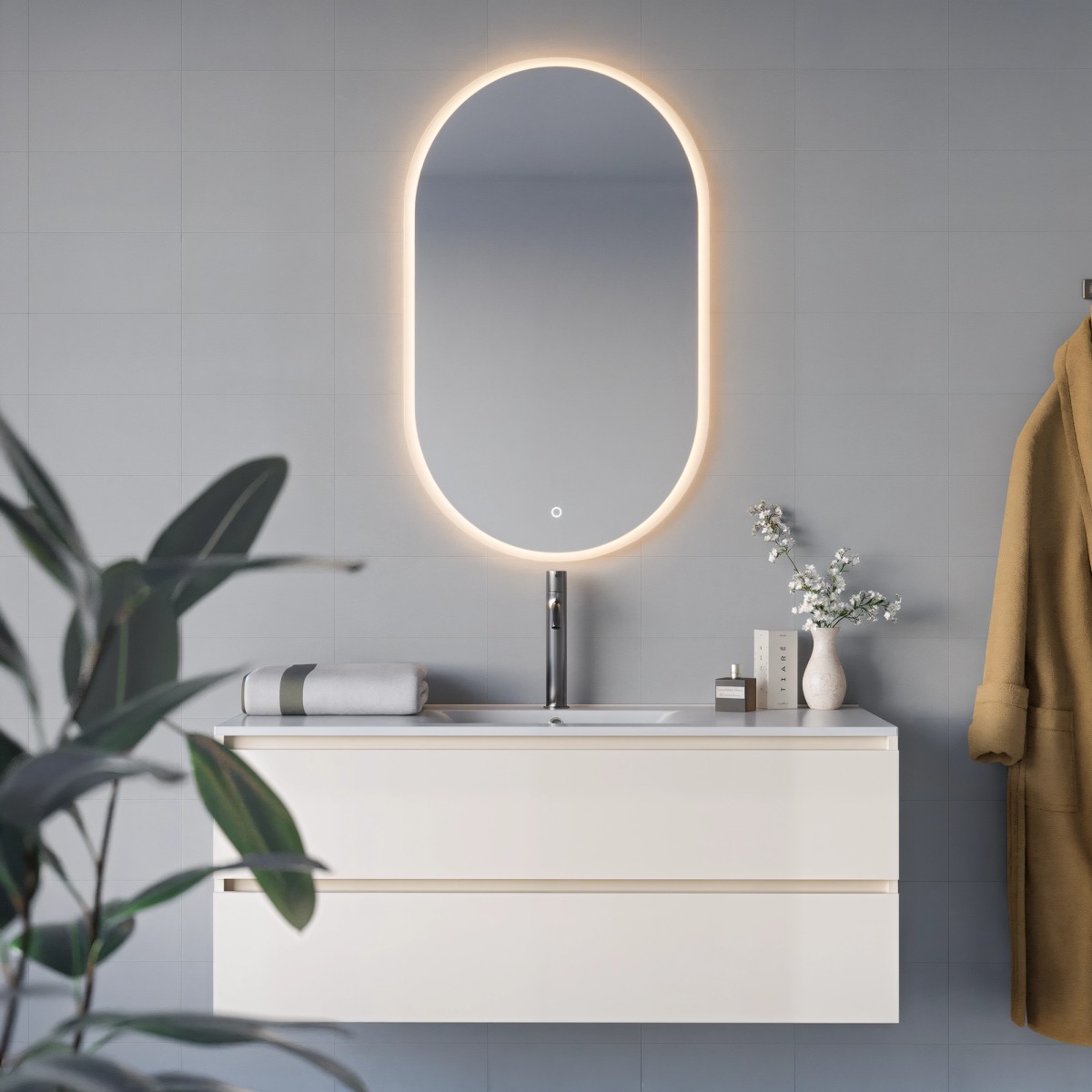 Ovaler LED-Touchscreen-Badezimmerspiegel | Mondialshop