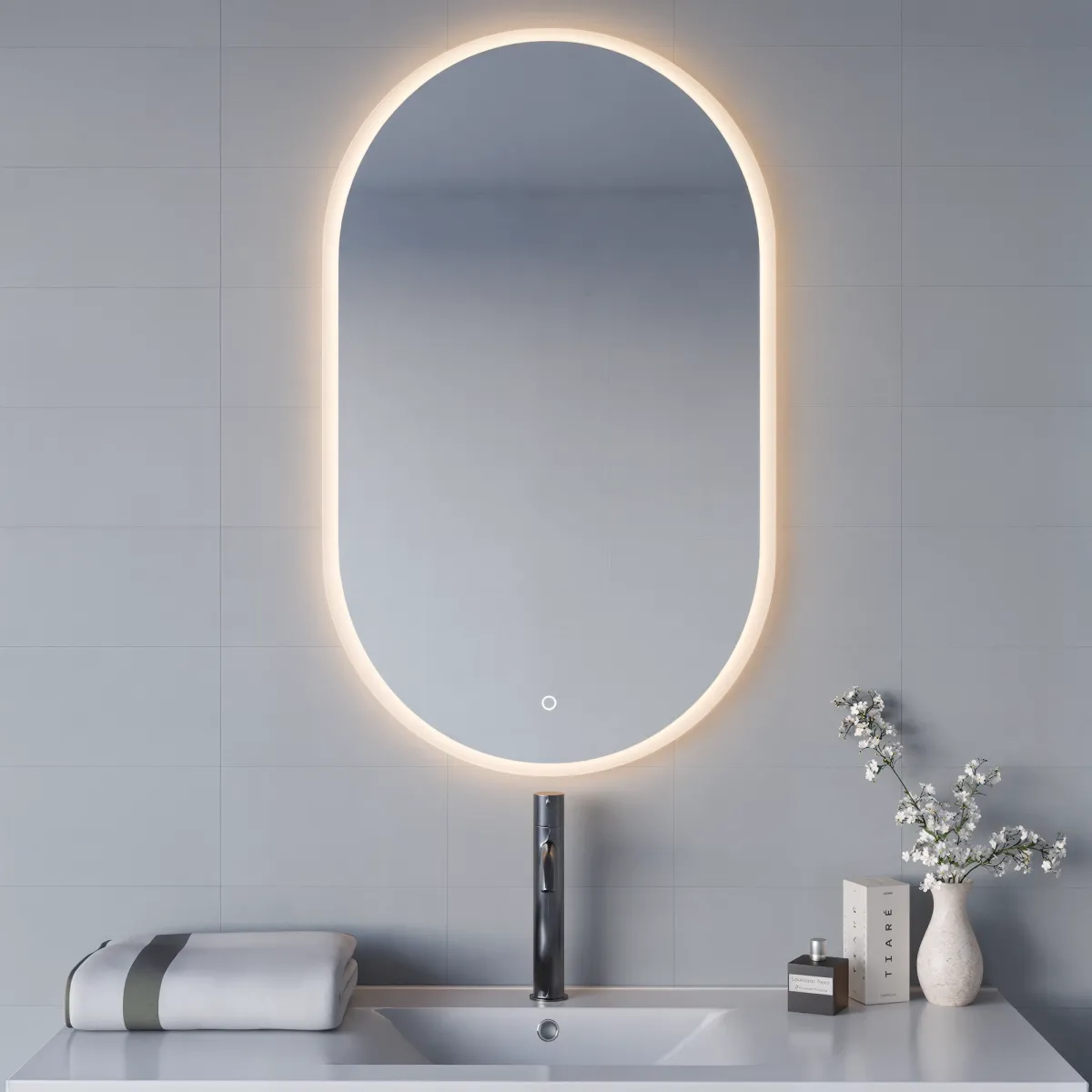 Miroir de salle de bain ovale à écran tactile LED |...