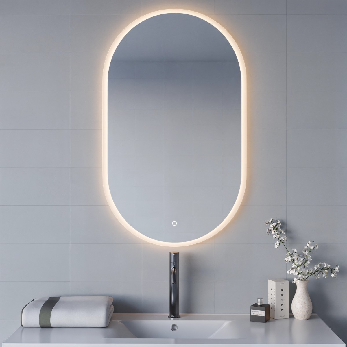 Ovaler LED-Touchscreen-Badezimmerspiegel | Mondialshop