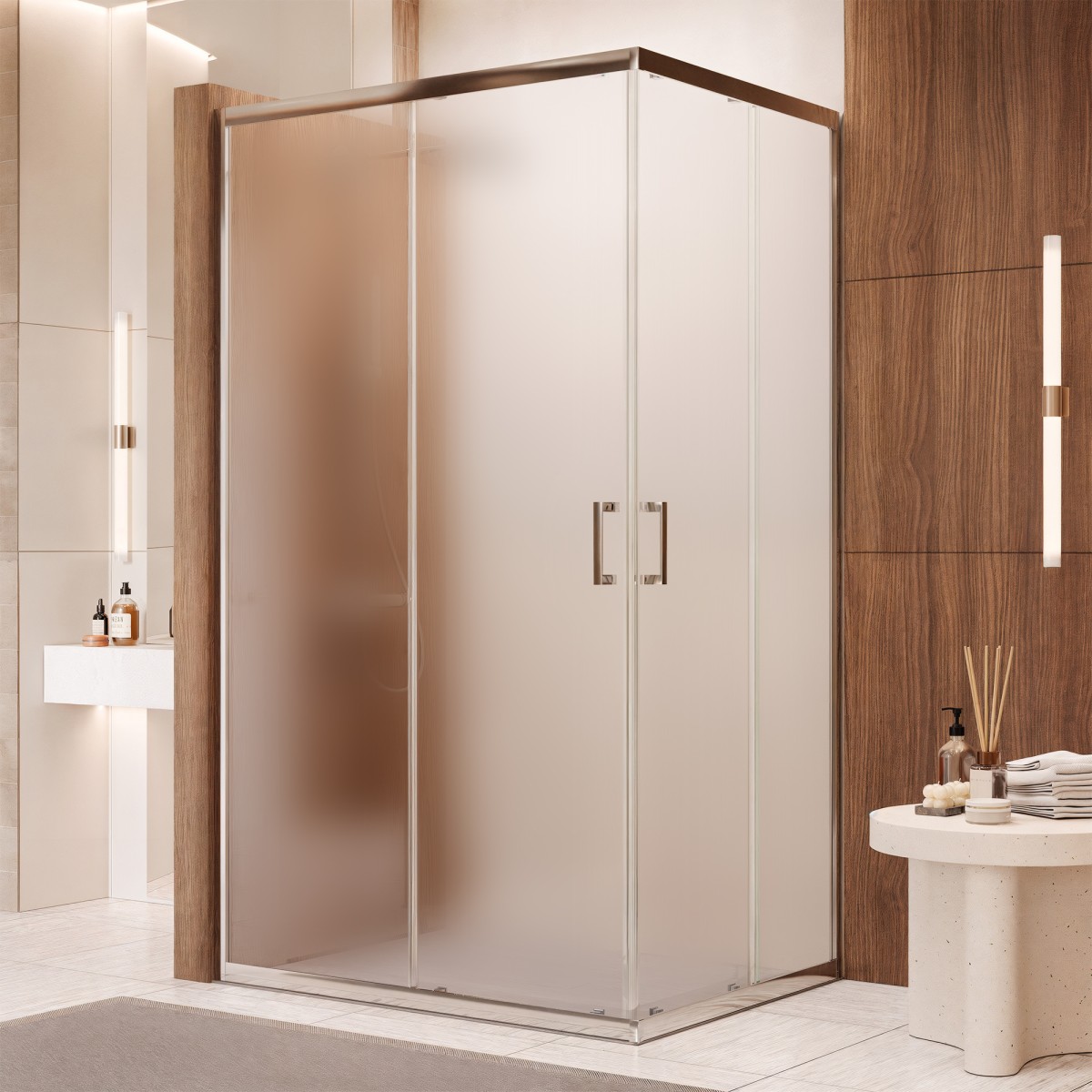 Cabine de douche d'angle H195 cm deux portes coulissantes en cristal Adry mat 6 mm