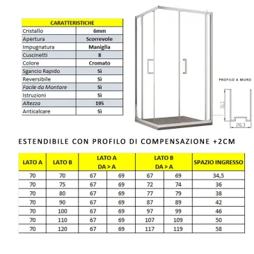 Box Doccia Angolare Ante Scorrevoli Cristallo Satinato Opaco 6mm Adry