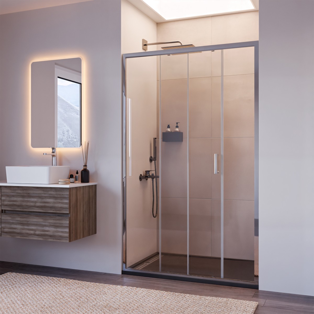 Porte de douche coulissante transparente anti-calcaire AGATA H195