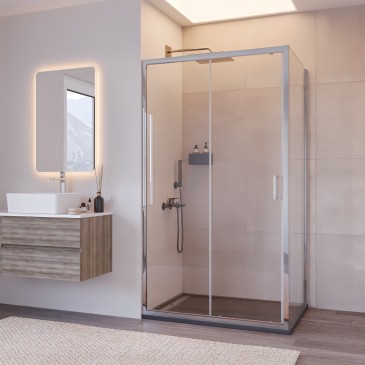 Cabine de douche fixe 2 faces plus porte coulissante H195 AGATA