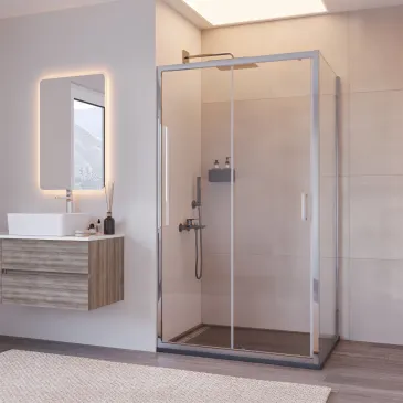 Cabine de douche fixe 2 faces plus porte coulissante H195 AGATA