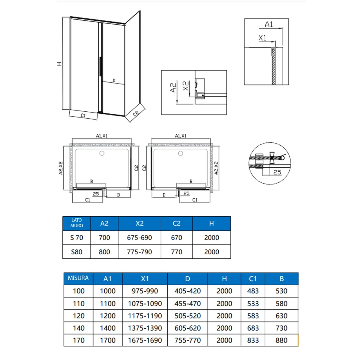 Box doccia soft close h200 8mm - Bagno Zara