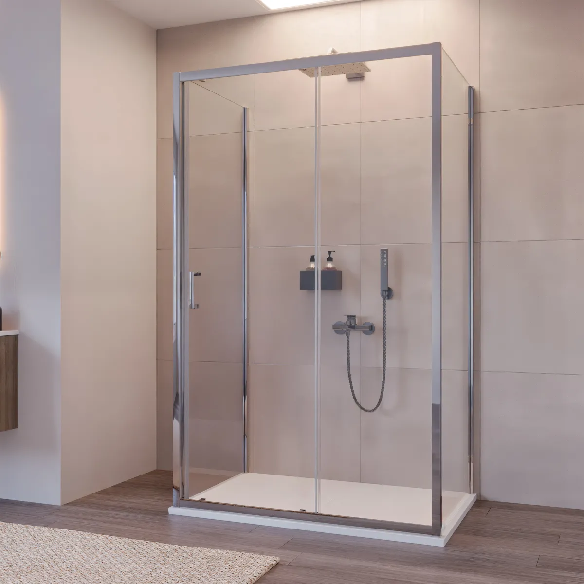 Cabine de douche 3 faces avec porte coulissante H195 Anti-calcaire AGATA