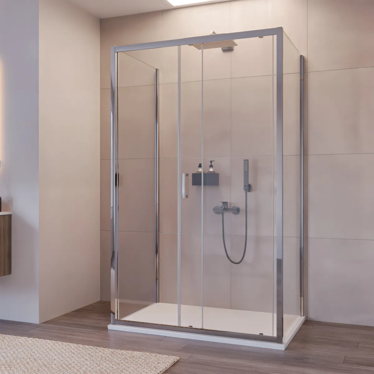 Cabine de douche 3 faces avec porte coulissante H195 Anti-calcaire AGATA