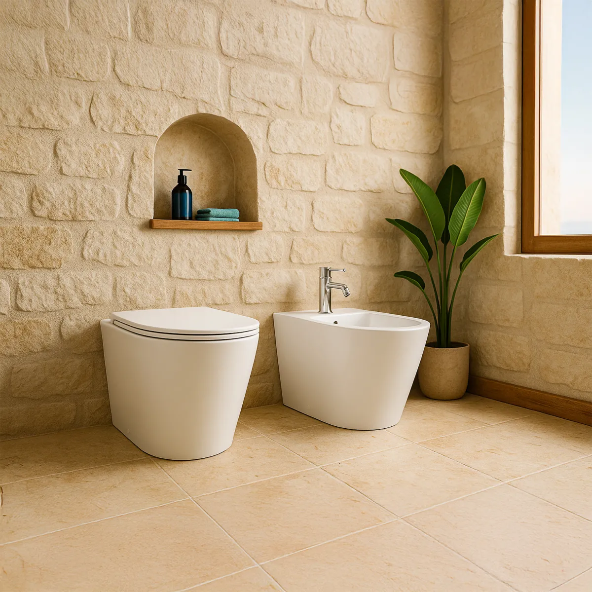 Paar randlose bodenstehende Sanitärkeramik aus OCEANO-Keramik