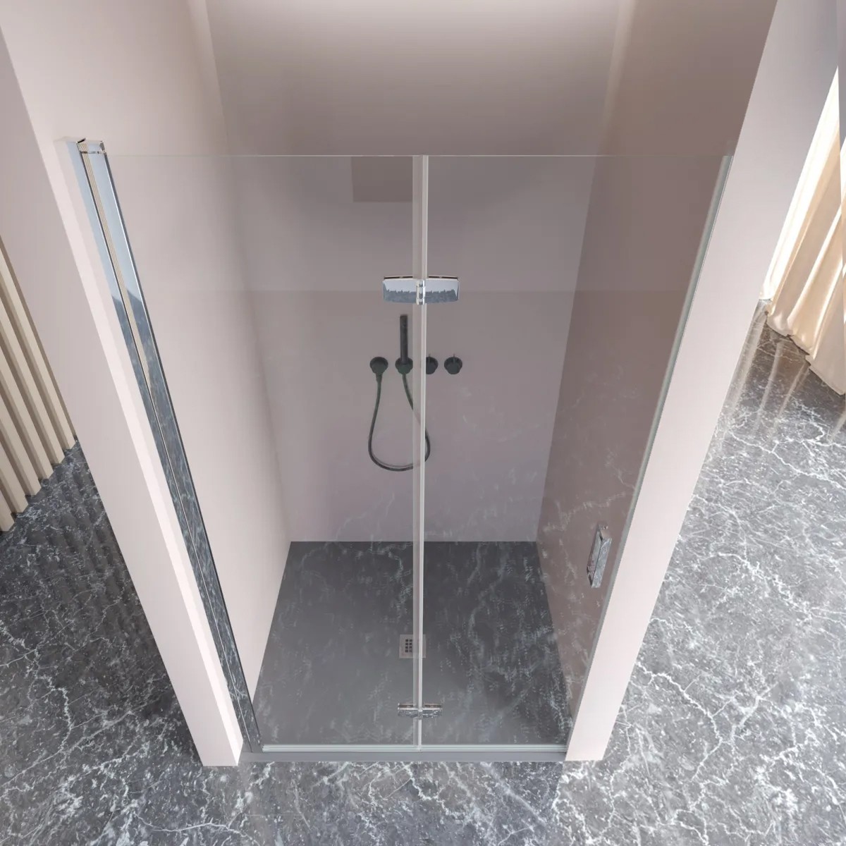 Porte de douche pliante en niche anti-calcaire Rea H195