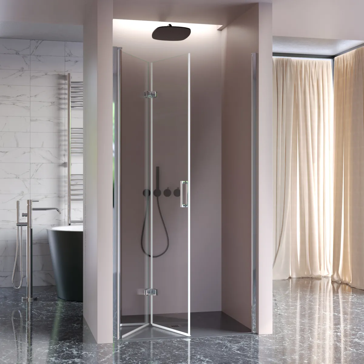 Faltduschtür 6 mm H190 aus REA -MINI-Kristall