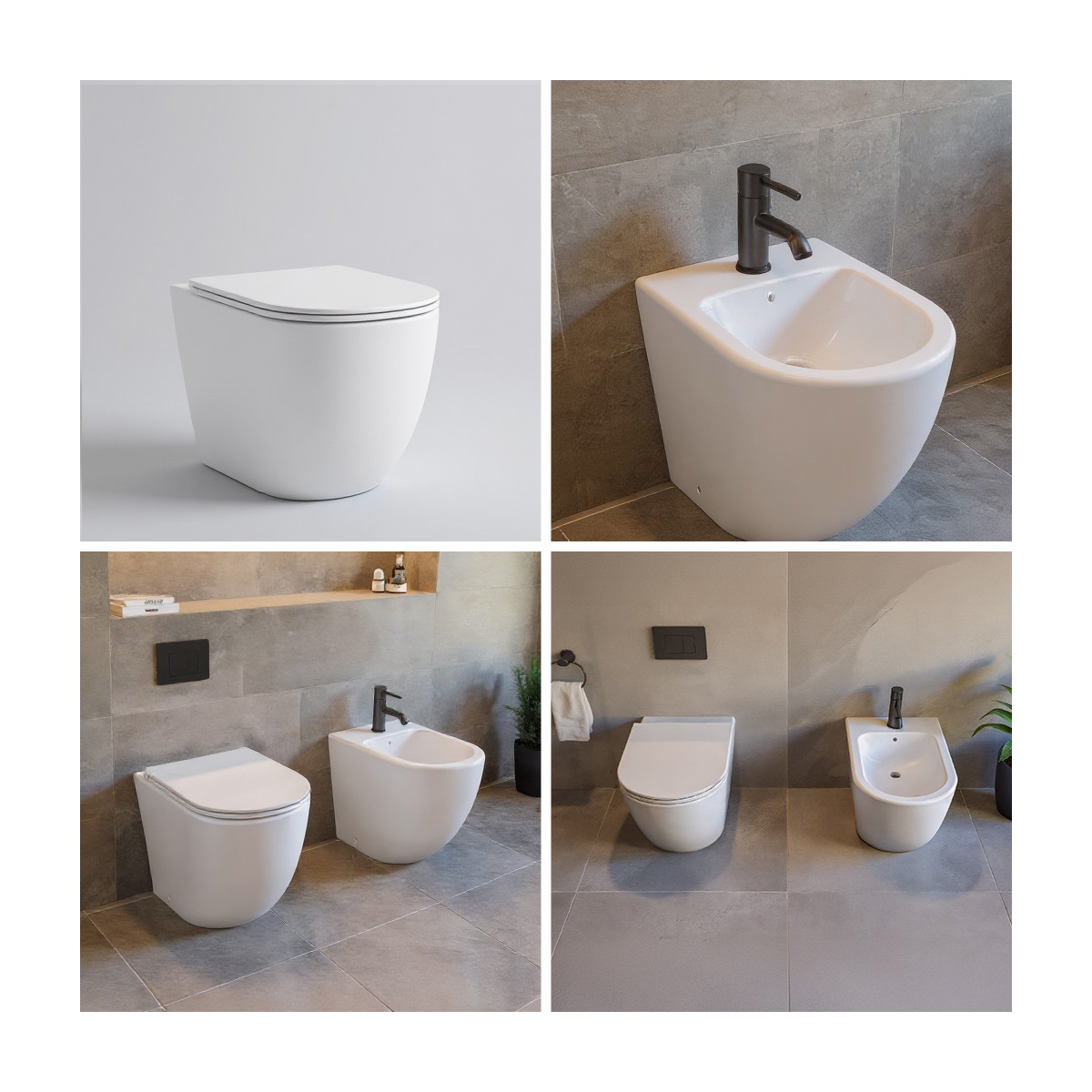 Coppia sanitari wc e bidet bianco opaco scarico ciclonico MOON
