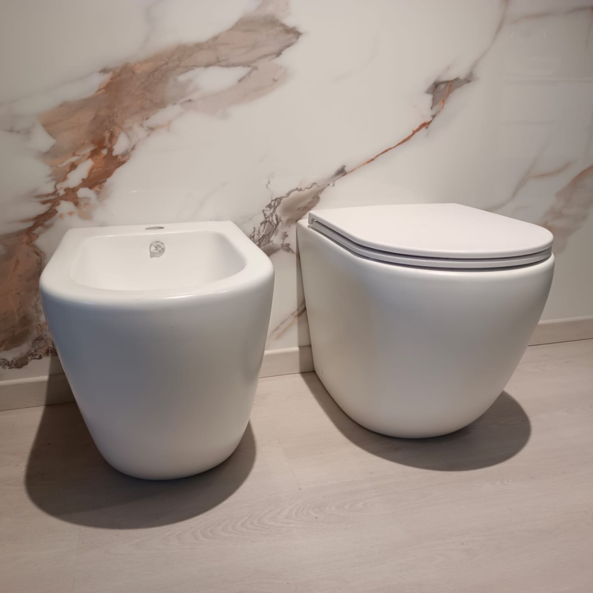 Coppia sanitari wc e bidet bianco opaco scarico ciclonico MOON