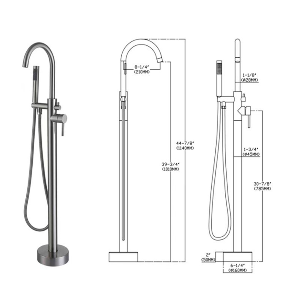 Miscelatore per vasca a pavimento satinata per vasca free standing Tiffany