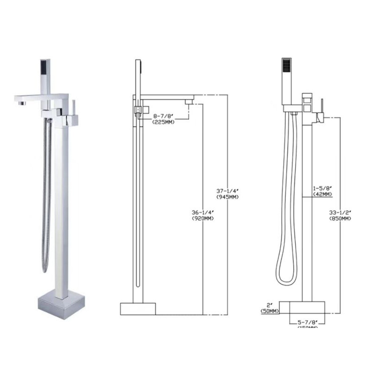 Rubinetto vasca nero a pavimento freestanding quadrata ARPELS
