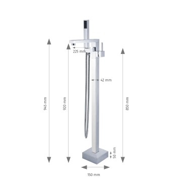 Miscelatore per vasca free standing cromato quadrato