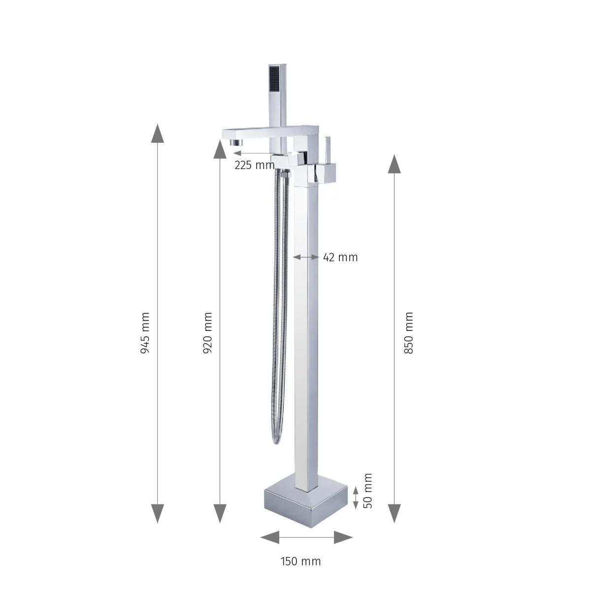 Miscelatore per vasca free standing cromato quadrato