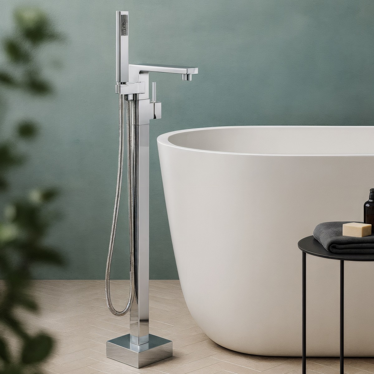Mitigeur de baignoire carré chromé sur pied