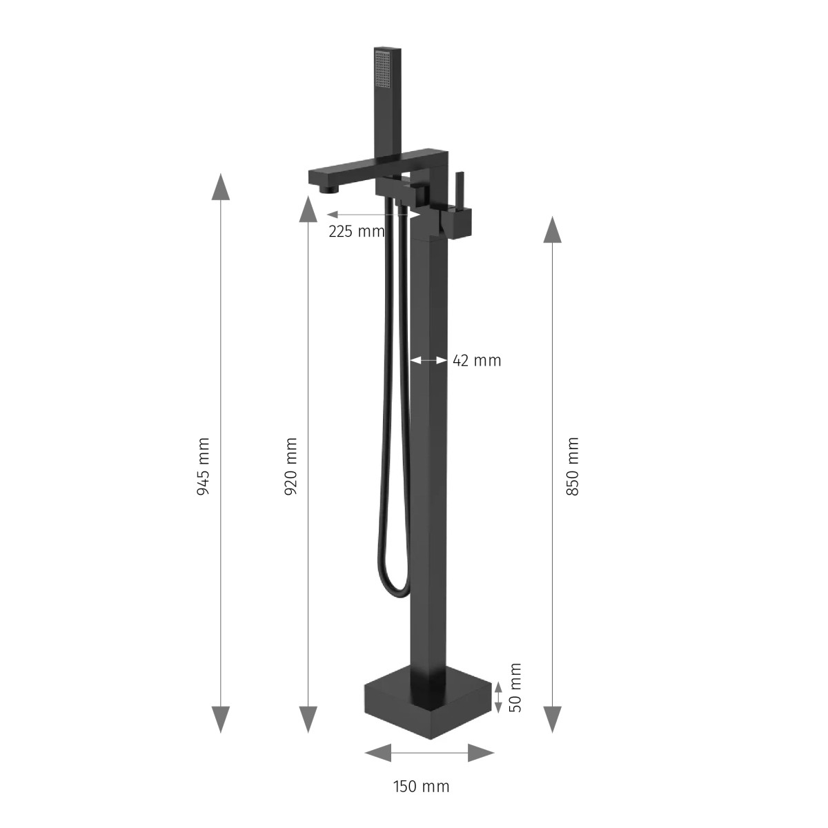 Rubinetto vasca nero a pavimento freestanding quadrata ARPELS