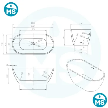 Vasca free standing Bianco opaco 150x73 MOON