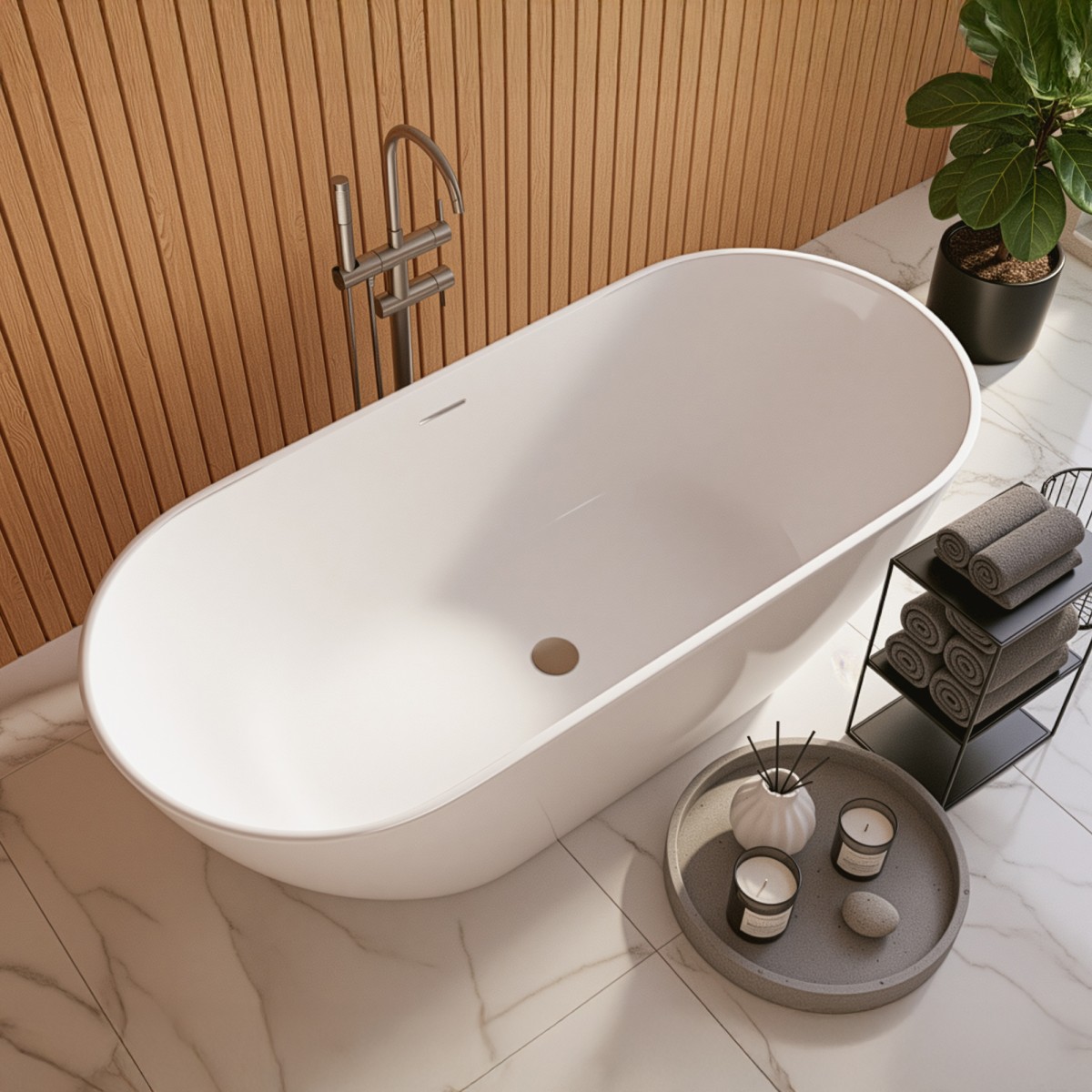 Freistehende Badewanne Glänzend weiß 170x75 MOON